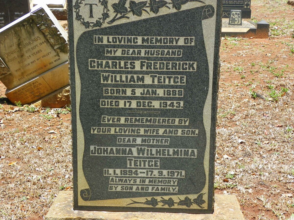 TEITGE Charles Frederick William 1888-1943 &amp; Johanna Wilhelmina 1894-1971