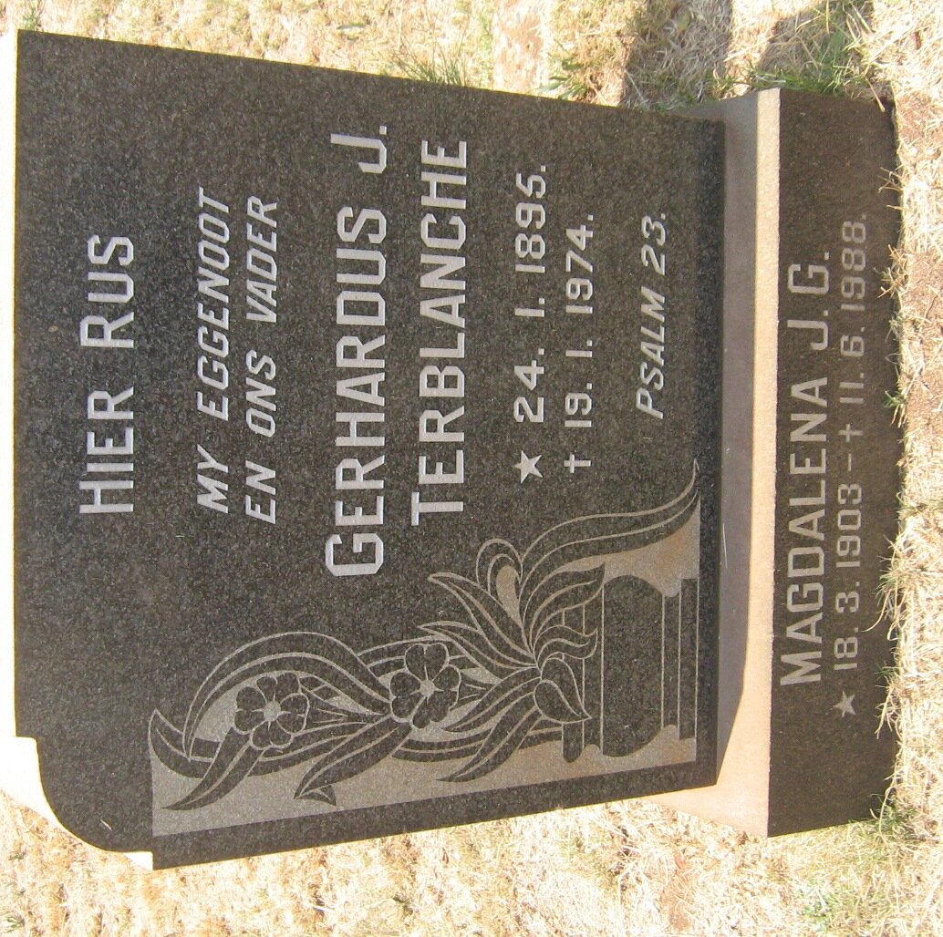 TERBLANCHE Gerhardus J. 1895-1974 &amp; Magdalena J.G. 1903-1988