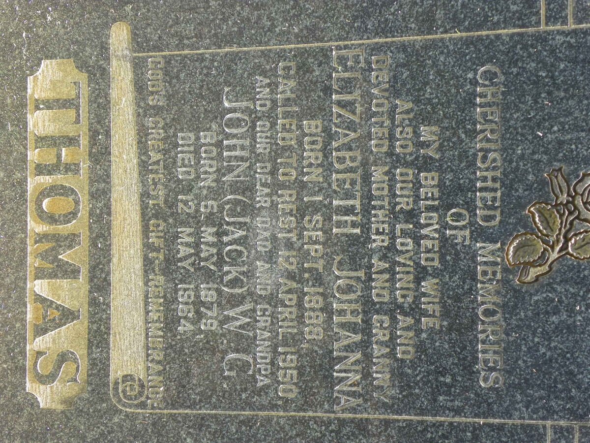 THOMAS John W.G. 1879-1964 &amp; Elizabeth Johanna 1888-1950