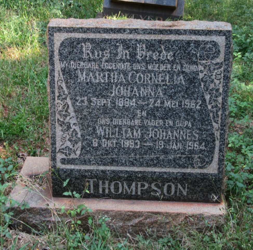 THOMPSON William Johannes 1883-1964 &amp; Martha Cornelia Johanna 1884-1962
