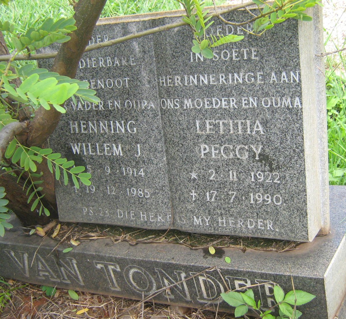 TONDER Henning Willem J., van 1914-1985 &amp; Letitia Peggy 1922-1990