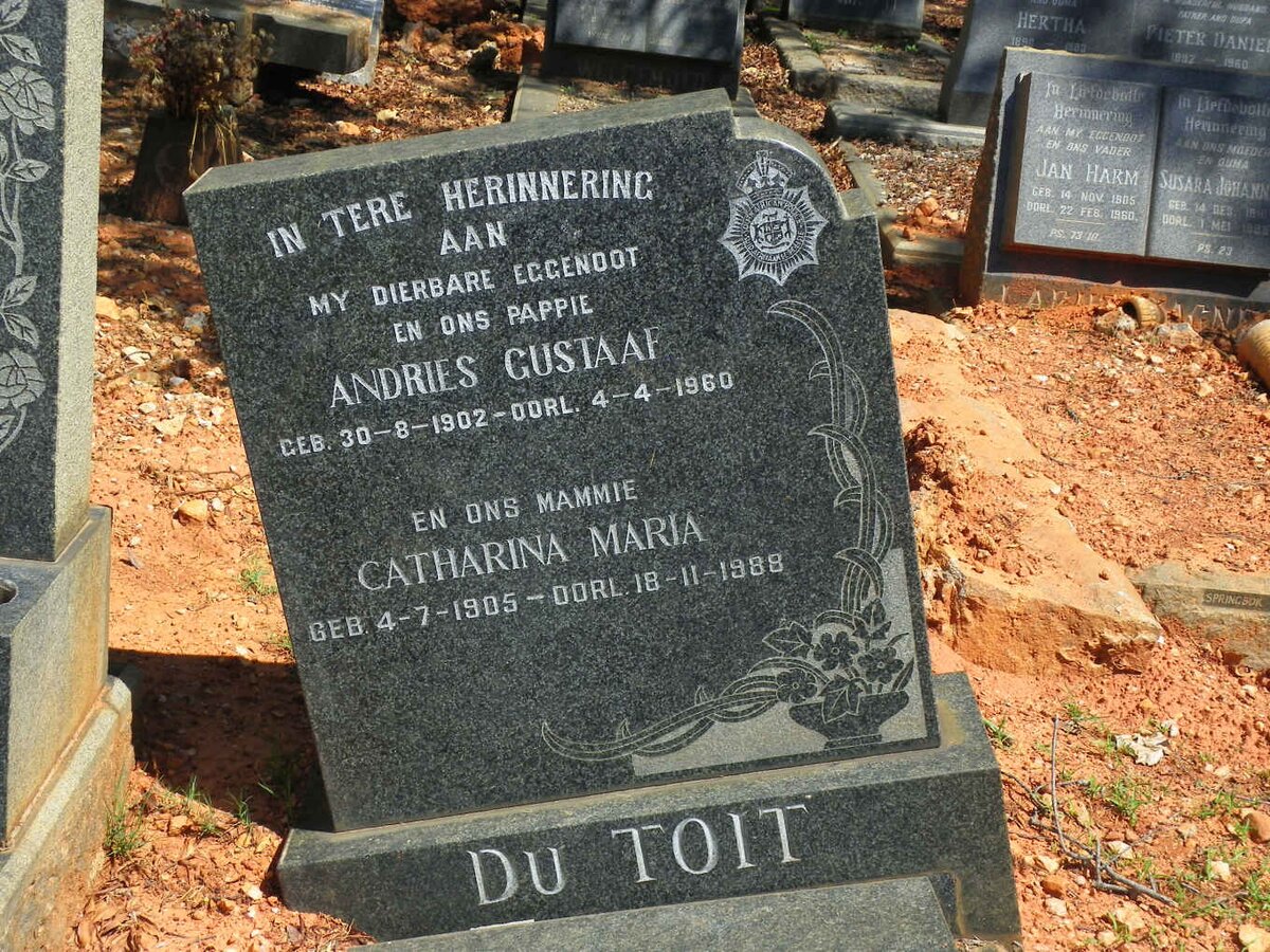 TOIT Andries Gustaaf, du 1902-1960 &amp; Catharina Maria KRUGER 1905-1988