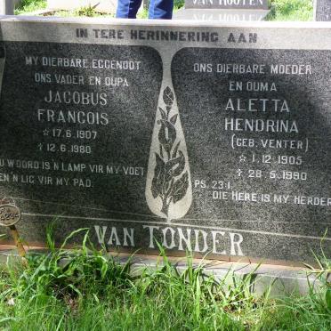 TONDER Jacobus Francois, van 1907-1980 &amp; Aletta Hendrina VENTER 1905-1990