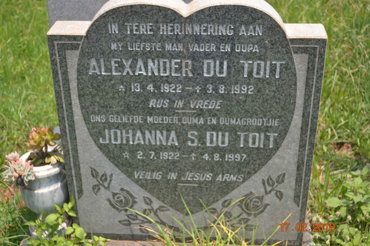 TOIT Alexander, du 1922-1992 &amp; Johanna S. 1922-1997