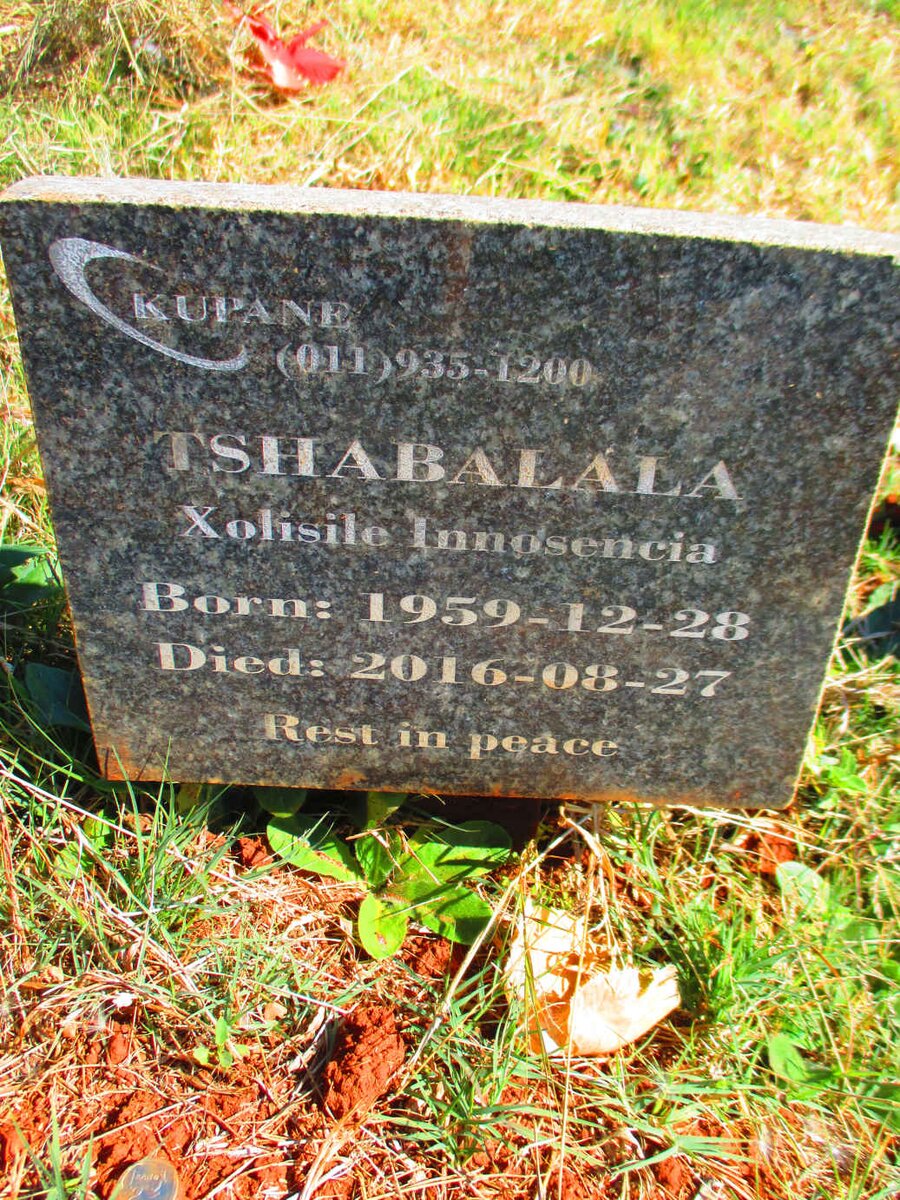 TSABALALA Xolisile Innosencia 1959-2016