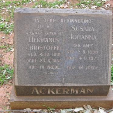 ACKERMAN Hermanus Christoffel 1891-1962 &amp; Susara Johanna SMIT 1898-1973