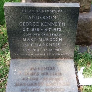 ANDERSON George Kenneth 1888-1972 & Mary MURDOCH nee HARKNESS 1914-1983 :: HARKNESS James William 1882-1965 &amp; Margaret Lachlan 1879-1969