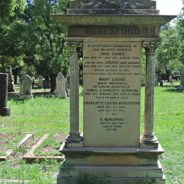 BERESFORD Mary Louisa -1905 :: BERESFORD Samuel -1922 :: BERESFORD Charlotte Louisa nee USHER 1846-1915