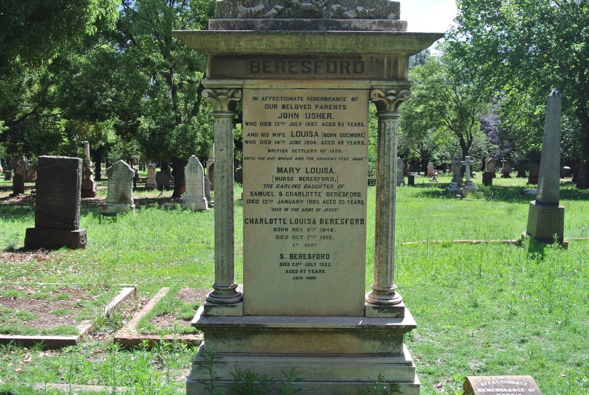 BERESFORD Mary Louisa -1905 :: BERESFORD Samuel -1922 :: BERESFORD Charlotte Louisa nee USHER 1846-1915