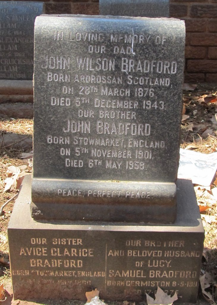BRADFORD John Wilson 1876-1943 :: BRADFORD Avice Clarice 1900-1970 :: BRADFORD John 1901-1959 :: BRADFORD Samuel 1911-1975