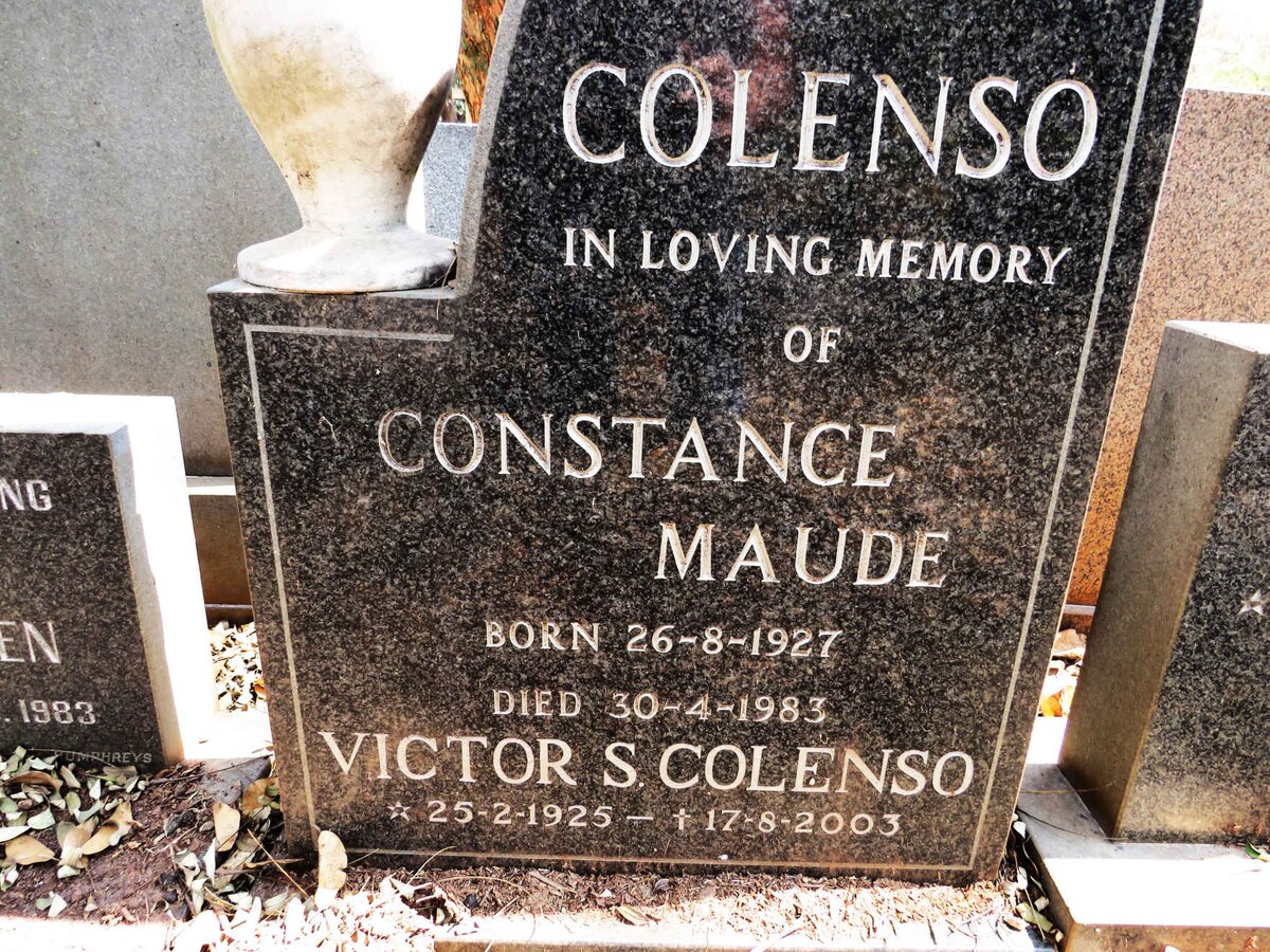 COLENSO Victor S. 1925-2003 &amp; Constance Maude 1927-1983