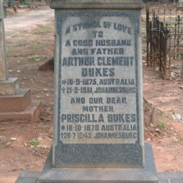 DUKES Arthur Clement 1875-1931 &amp; Priscilla 1878-1942