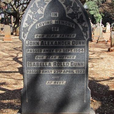 DUNN John Alexander -1904 &amp; Isabella Rollo -1923