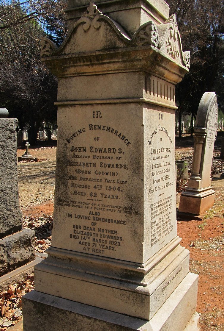 EDWARDS John -1906 &amp; Elizabeth GODWIN -1923 :: CAIRNS James -1896