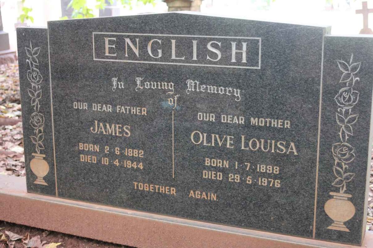 ENGLISH James 1882-1944 &amp; Olive Louisa 1898-1976