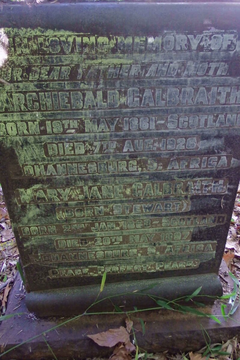 GALBRAITH Archiebald 1861-1926 &amp; Mary Jane STEWART 1869-1897