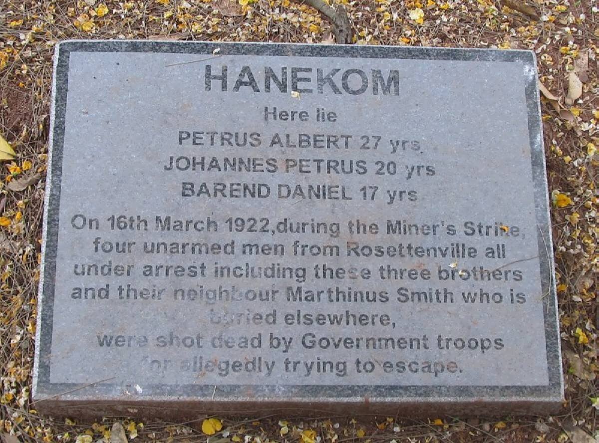 HANEKOM Petrus Albert -1922 :: HANEKOM Johannes Petrus -1922 :: HANEKOM  Barend Daniel -1922