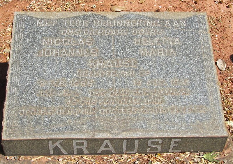 KRAUSE Nicolas Johannes -1956 &amp; Heletta Maria -1941
