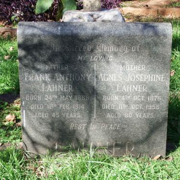 LAHNER Frank Anthony 1869-1914 &amp; Agnes Josephine 1876-1958