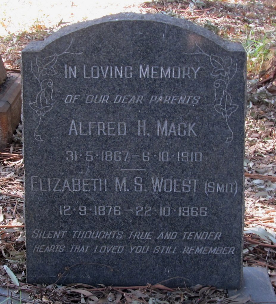 MACK Alfred H. 1867-1910 &amp; Elizabeth M.S. Woest SMIT 1876-1966