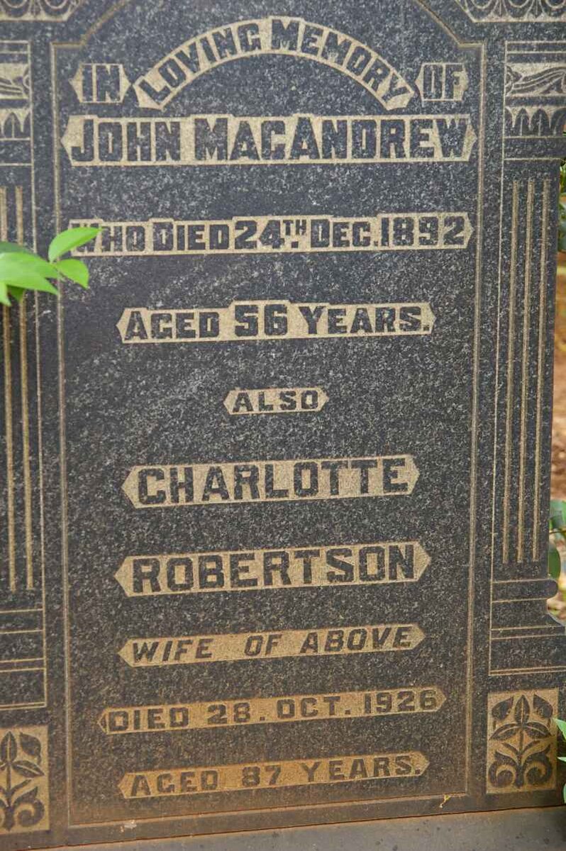 MacANDREW John -1892 &amp; Charlotte ROBERTSON -1926
