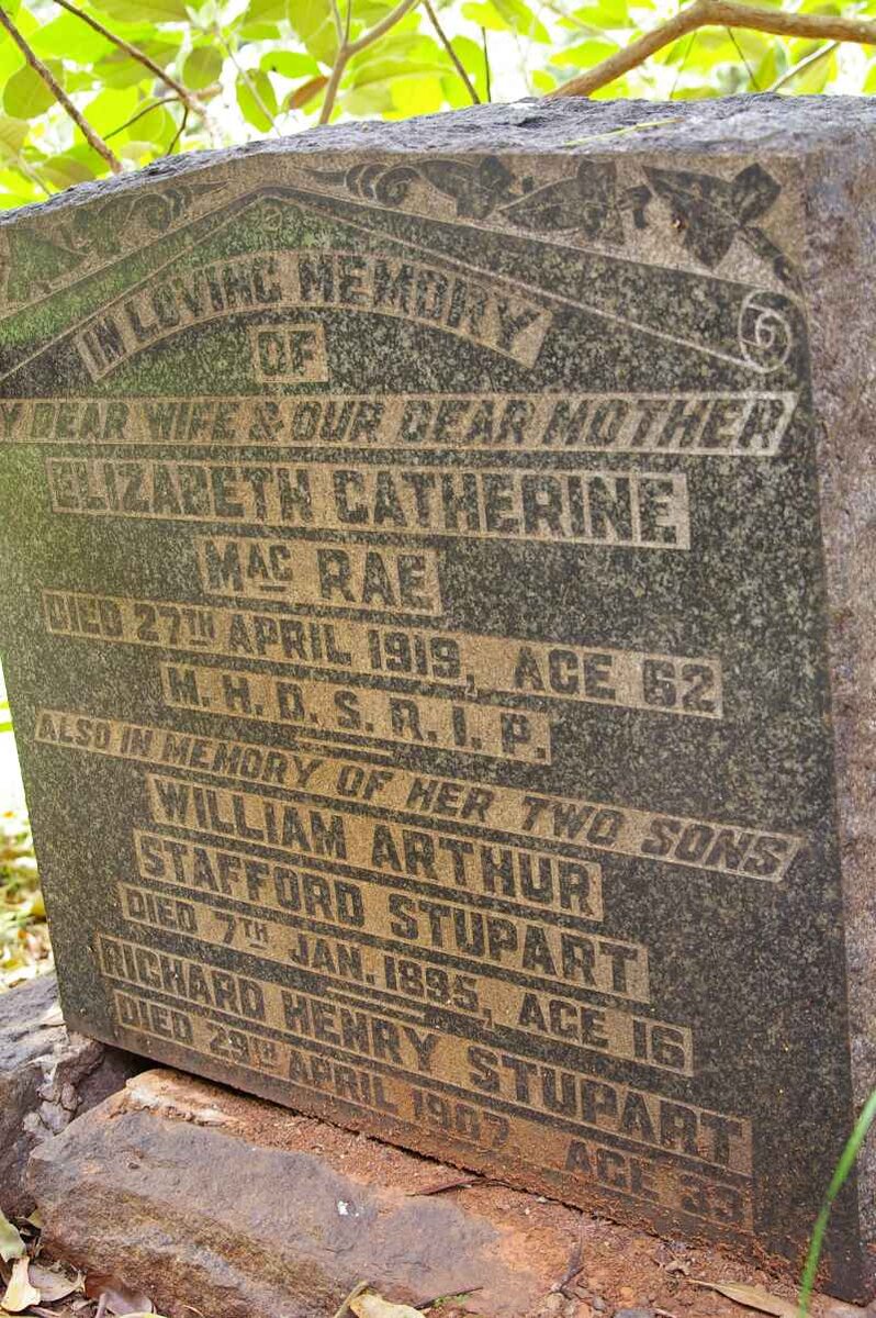 MacRAE Elizabeth Catherine :: -1919 :: STUPART William Arthur Stafford -1895 :: STUPART Richard Henry -1907