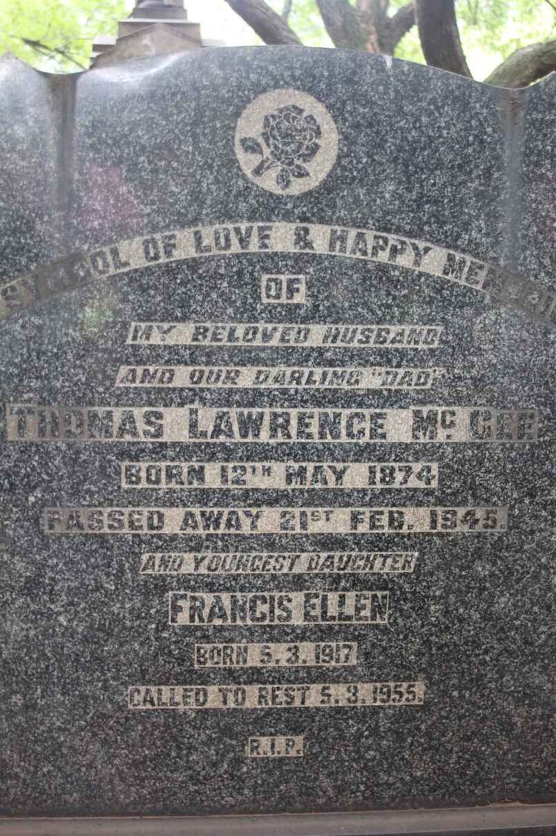 McGEE Thomas Lawrence 1874-1945 :: McGEE Francis Ellen 1917-1955