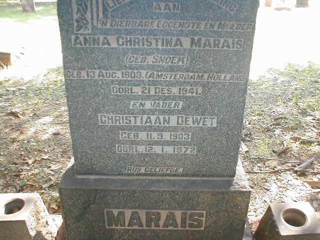 MARAIS Christiaan de Wet 1903-1972 &amp; Anna Christina SNOEK 1903-1941