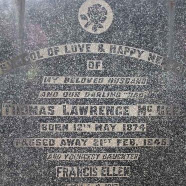 McGEE Thomas Lawrence 1874-1945 :: McGEE Francis Ellen 1917-1955