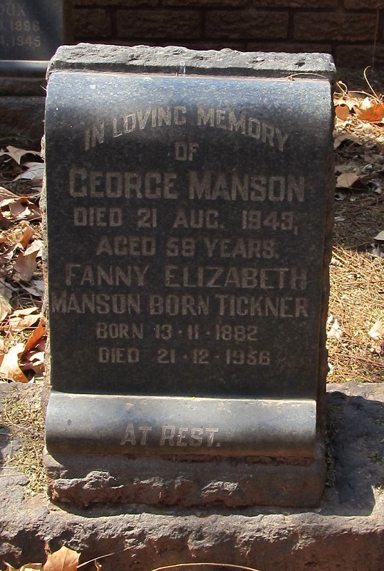 MANSON George -1943 &amp; Fanny Elizabeth TICKNER 1882-1956