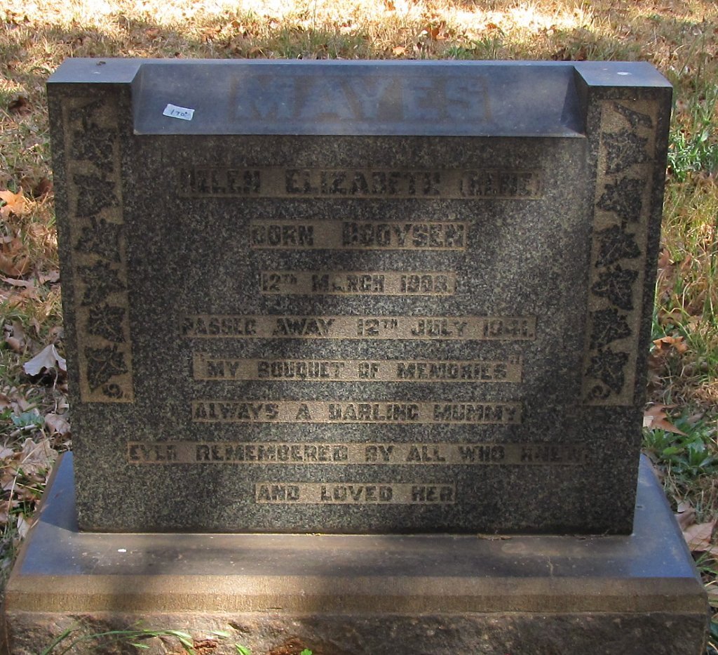 MAYES Helen Elizabeth nee BOOYSEN 1908-1941