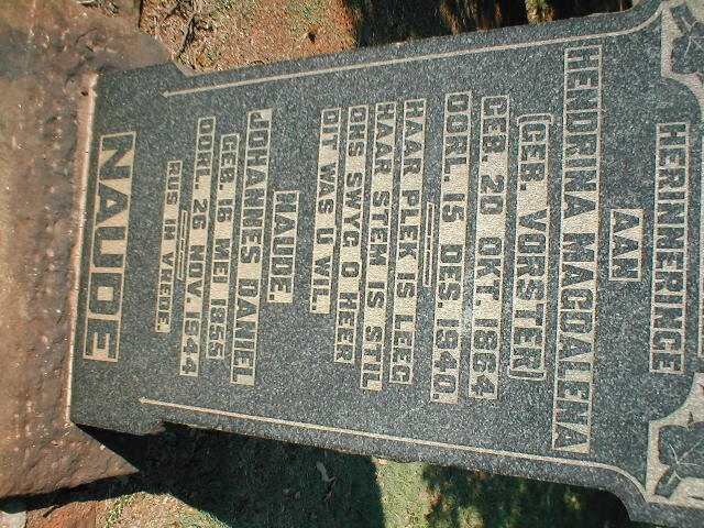NAUDE Johannes Daniel 1855-1944 &amp; Hendrina Magdalena VORSTER 1844-1940