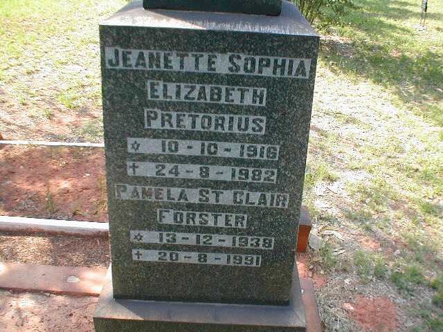 PRETORIUS Jeanette Sophia Elizabeth 1916-1982 :: FOSTER Pamela St. Clair 1938-1991