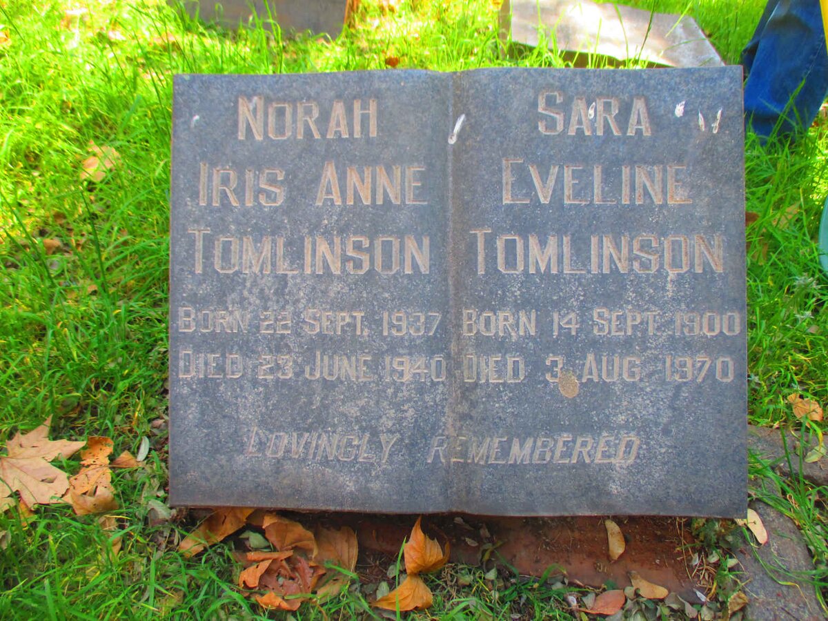 TOMLINSON Sara Eveline 1900-1970 ::TOMLINSON Norah Iris Anne 1937-1940