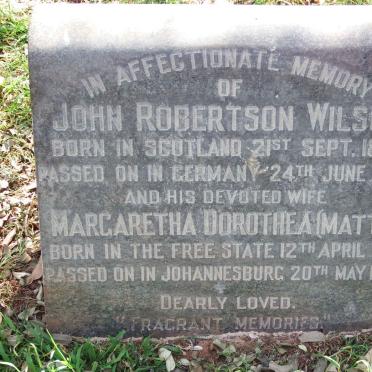 WILSON John Robertson 1874-1938 &amp; Margaretha Dorothea 1881-1963