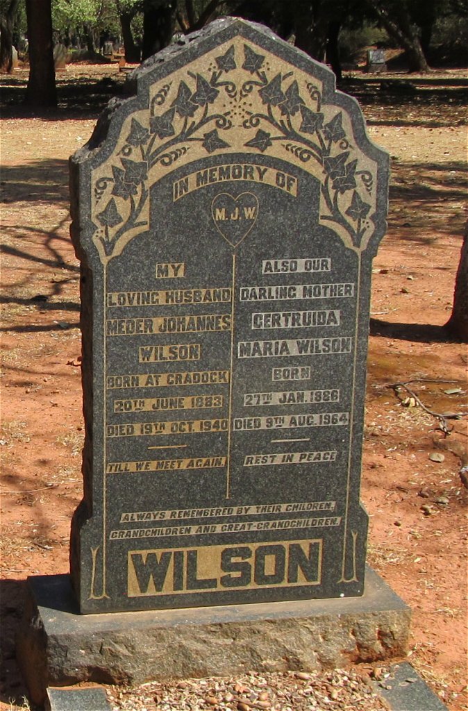WILSON Meder Johannes 1883-1940 &amp; Gertruida Maria 1886-1964
