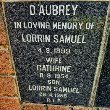D'AUBREY Lorrin Samuel -1899 & Cathrine -1954 :: D'AUBREY Lorrin Samuel -1956