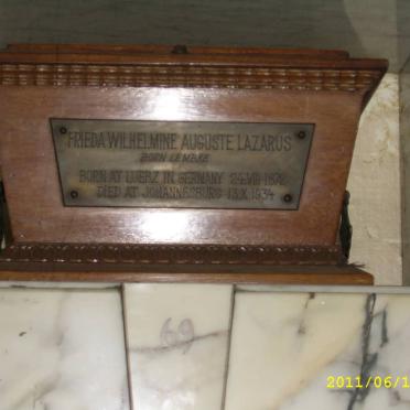 LAZARUS Frieda Wilhelmine Auguste nee LEMBKE 1872-1934