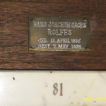 ROLFES Hans Joachim Sachs 1895-1936