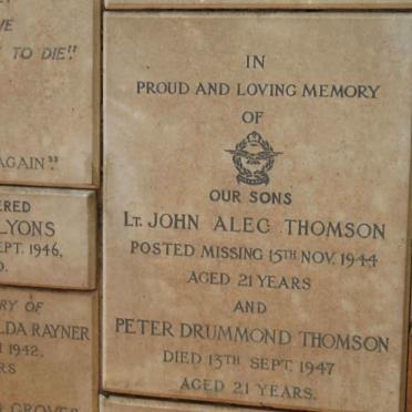 THOMSON John Alec -1944 :: THOMSON Peter Drummond -1947 :: LYONS Ann -1946 :: RAYNER Matilda -1942