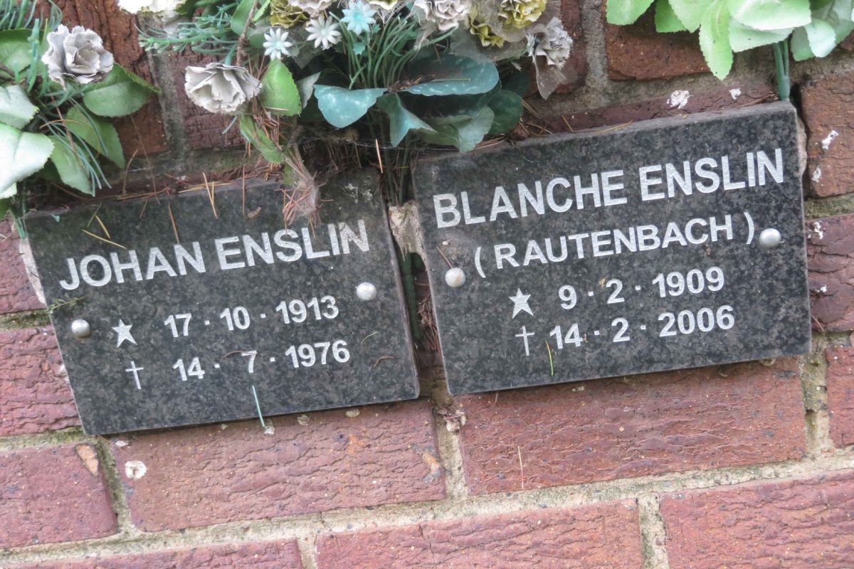 ENSLIN Johan 1913-1976 &amp; Blanche RAUTENBACH 1909-2006
