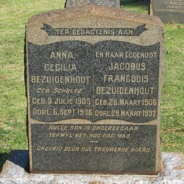 BEZUIDENHOUT Jacobus Francouis 1906-1937 &amp; Anna Cecilia SCHOLTZ 1905-1936