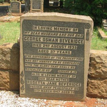 BEVERIDGE George Osman -1935 &amp; Rosetta Jane -1947