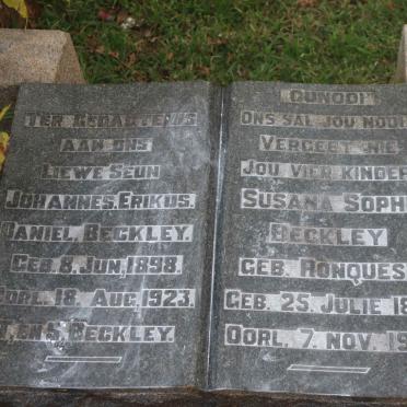 BECKLEY Susana Sophia nee RONQUEST 1875-1941 :: BECKLEY Johannes Erikus Daniel 1898-1923