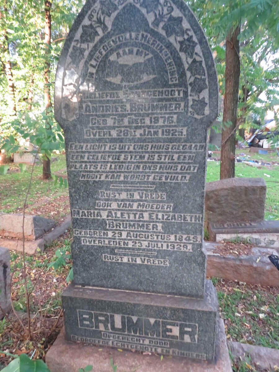 BRUMMER Andries 1876-1925 &amp; Maria Aletta Elizabeth 1849-1929