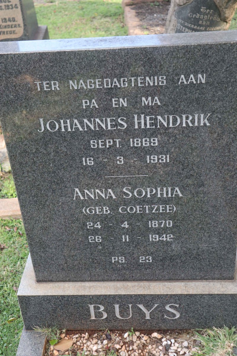 BUYS Johannes Hendrik 1869-1931 &amp; Anna Sophia COETZEE 1870-1942