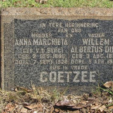 COETZEE Willem Albertus Dirk 1876-1932 &amp; Anna Margrieta V.D. BERG 1885-1928