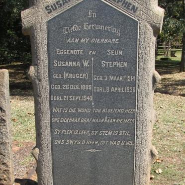 COUSINS Susanna W. nee KRUGER 1889-1940 :: COUSINS Stephen 1914-1936