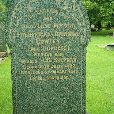 COWLEY Frederika Johanna formerly STEPHAN nee BURGESS 1852-1915