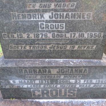 CROUS Hendrik Johannes 1876-1950 &amp; Barbara Johanna 1876-1960 